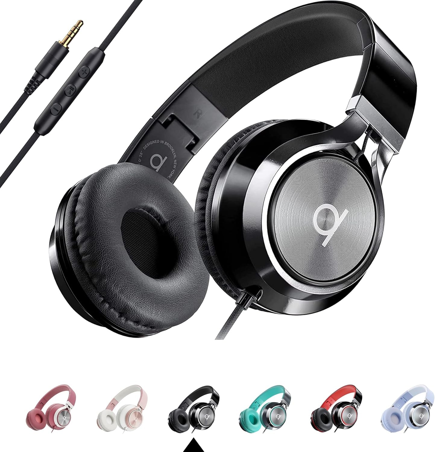 CL750 On-Ear Headphones Wired with Mic — Noise Isolating Plug in Headphones, Computer Headphones with Microphone, Headphones for Laptop, Headphones Corded, Headphones with Cord (Aux Jack 3.5Mm)